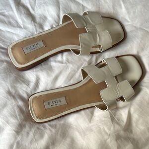 Steven By Steve Madden White H-Cutout Slide Sandals